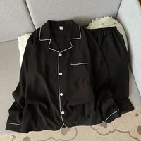 Grande taille pur coton fil hommes vêtements de nuit printemps et automne à manches longues Simple noir vêtements de nuit Homewear jeunesse pyjamas ensemble 3