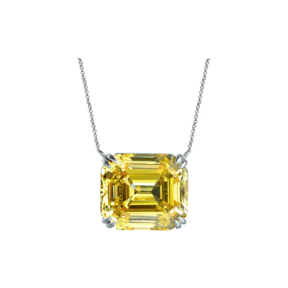 

925 Silver New Pink Rectangular Pagoda 14 * 16 High Carbon Diamond Necklace Wholesale of European and American Wedding Jewelry