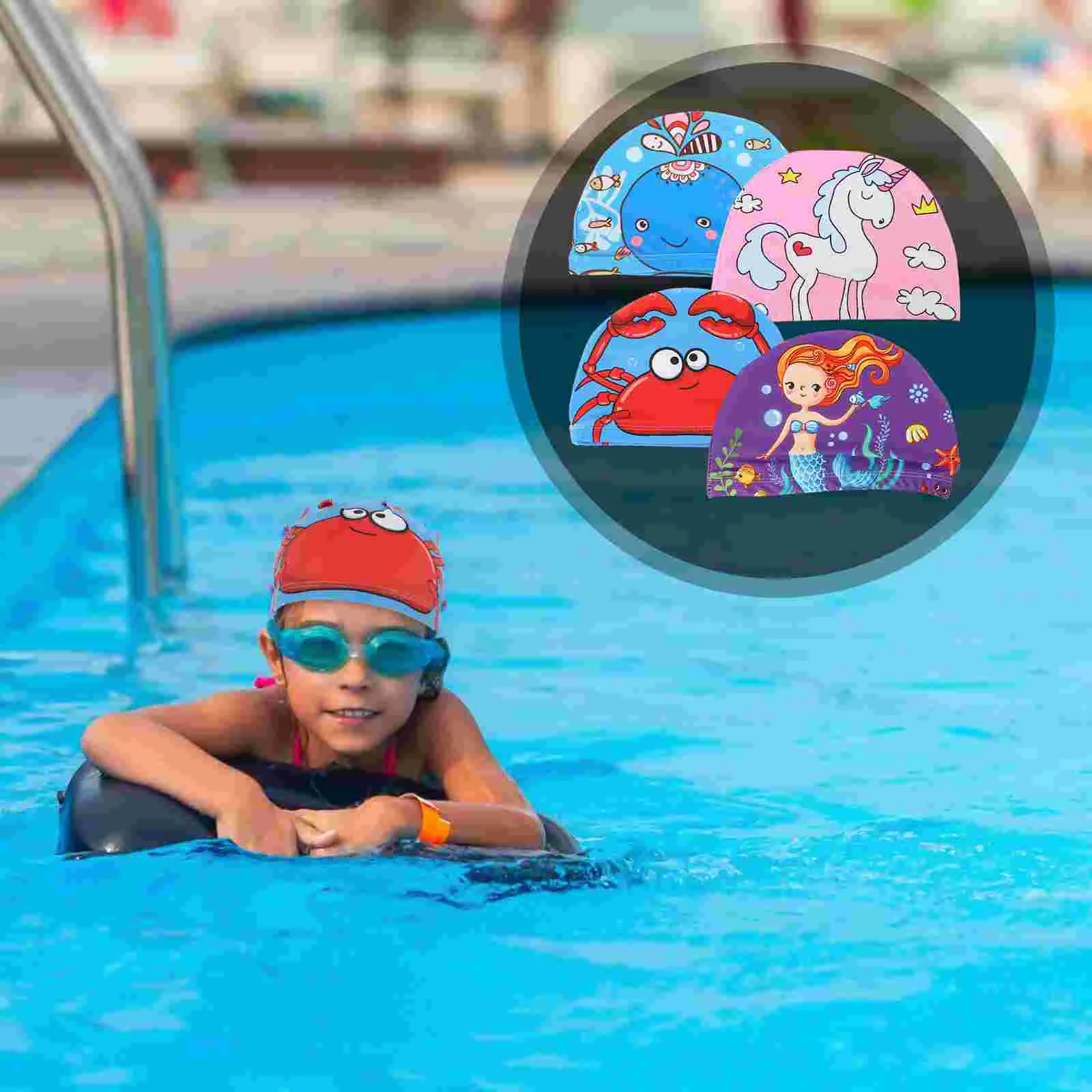 

4 шт. тканевые шапочки для плавания для детей, шапочки унисекс, для мальчиков, для детей 6-14, товары для душа для мужчин, милые для девочек