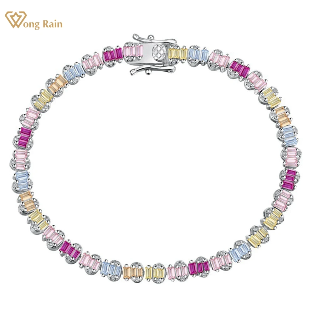 

Wong Rain 925 Sterling Silver Colorful Lab Sapphire High Carbon Diamond Gems Sparkling Bracelets Jewelry Girls Gifts Wholesale