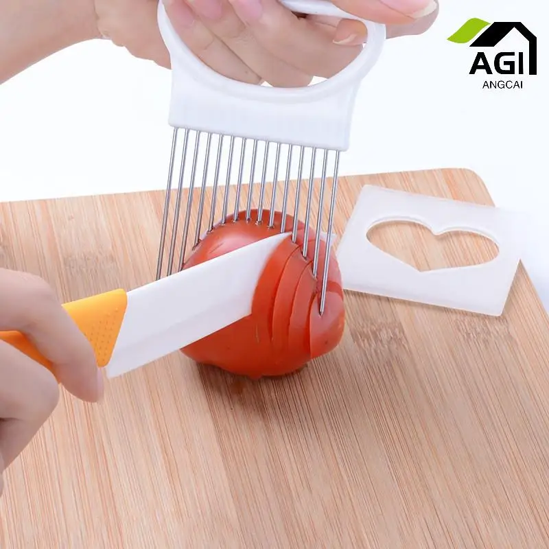 Tomato Onion Slicer, Vegetables Slicer, Cutting Tool, Aid Holder, Guide Slicing Cutter, Shrinders, Safe Fork, Kitchen Cooking