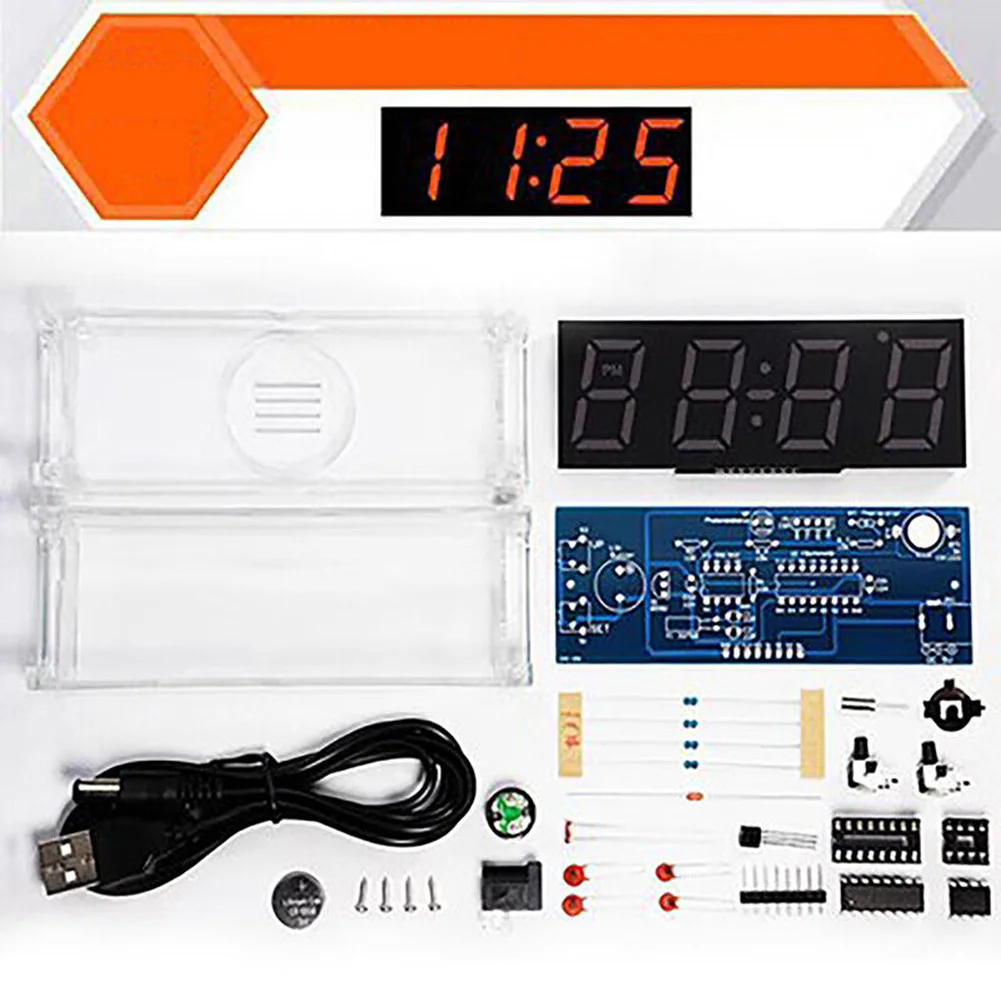 

Diy Clock Kit Digital Tube Temperature Alarm Week Display 51 MCU DS1302 Display Time Date Temperature Hand Tool