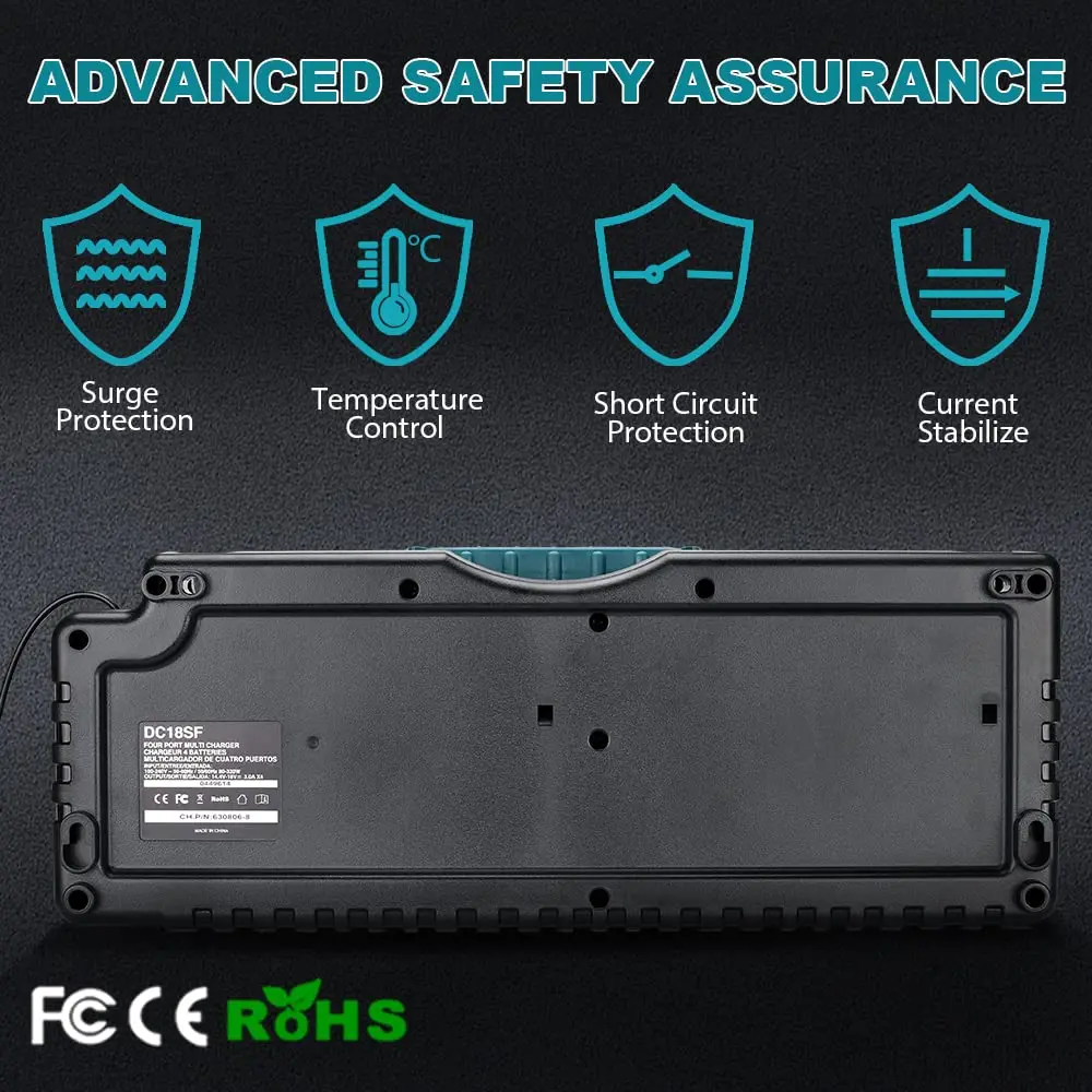 For Makita Battery Charger 14.4V-18V LXT Lithium‑Ion 4-Port Battery Charger Rapi