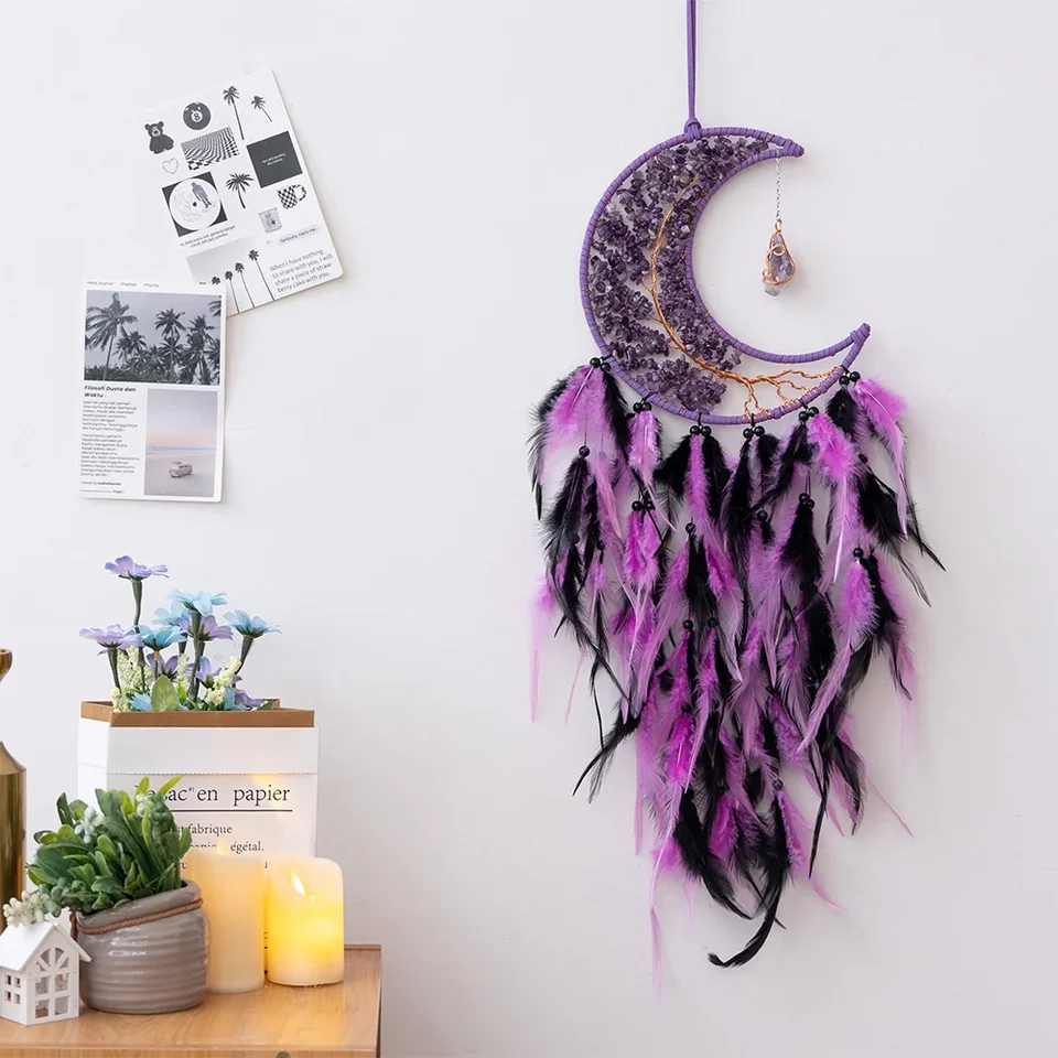 Acchiappasogni Artigianale Con Agata Cristallo E Albero Della Vita – Decorazione Murale Per Camera, Giardino E Matrimoni