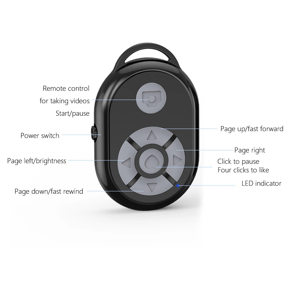 10m Selfie Button Bluetooth-compatible 5.0 Multifunctional Camera Shutter Release Video E-books for iPhone Xiaomi Samsung Huawei