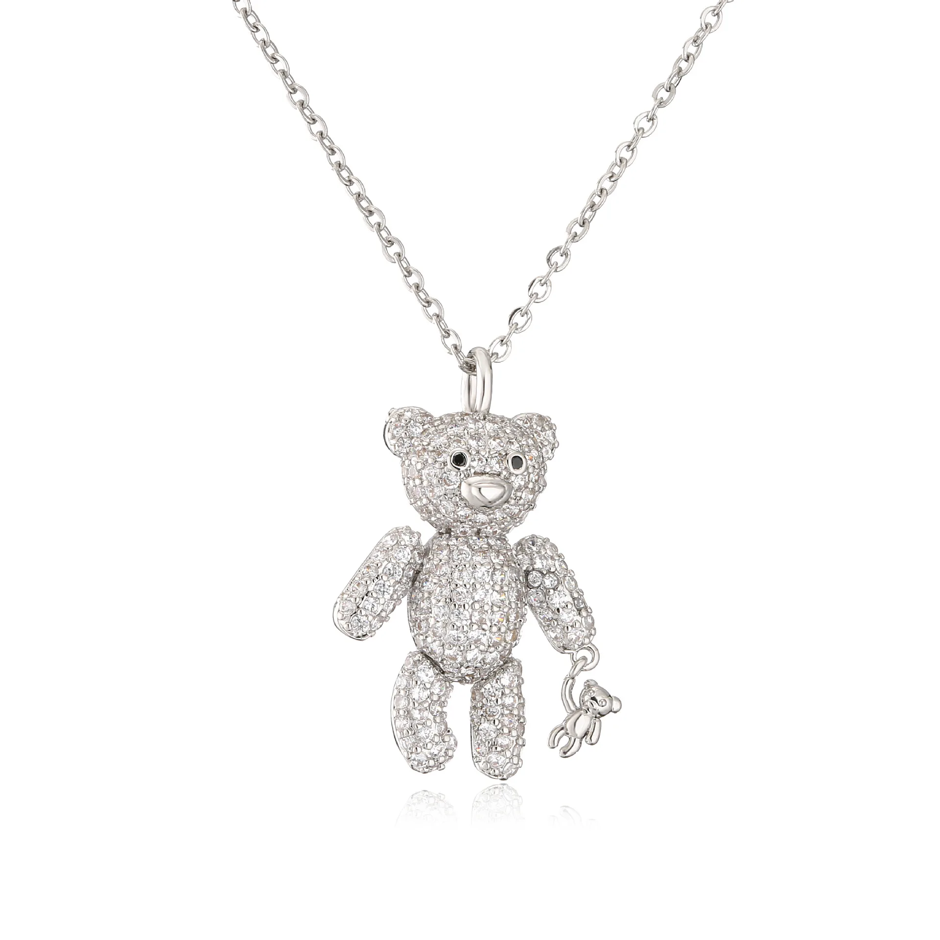 Women's Necklace Plated with 18k Crystal Zircon Cute Cartoon Bear Pendant Popular Fashion Jewelry Couple Gift