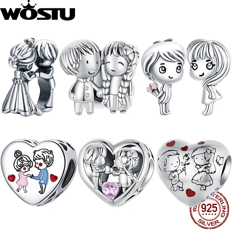 925 Sterling Silver Little Boy & Girl Charm Lovely Heart Beads Fit Original Bracelet DIY Friendship Birthday Jewelry Gift