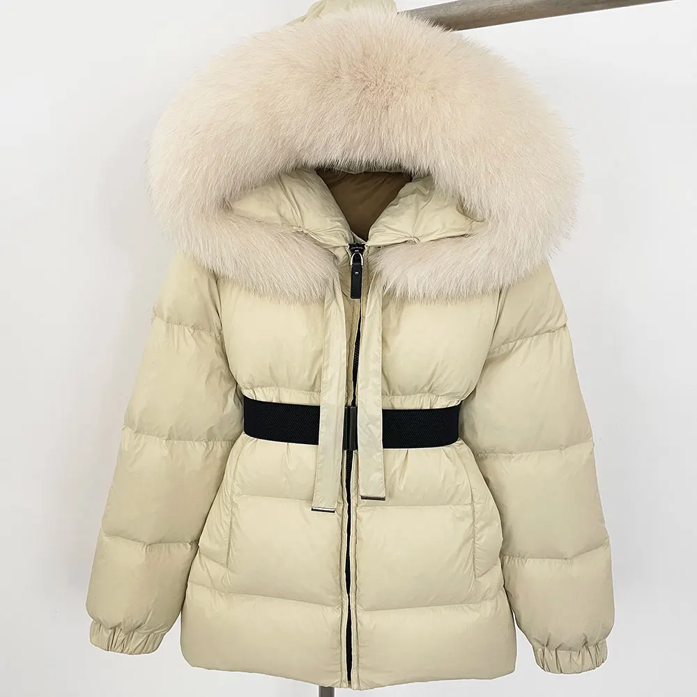 Parka d'hiver imperméable à capuche en fourrure de renard pour femme
