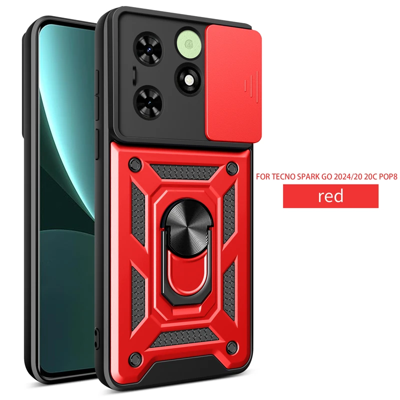 Tecno Spark GO 2024 Protective Case with Slide Camera Cover and Magnetic Ring Stand