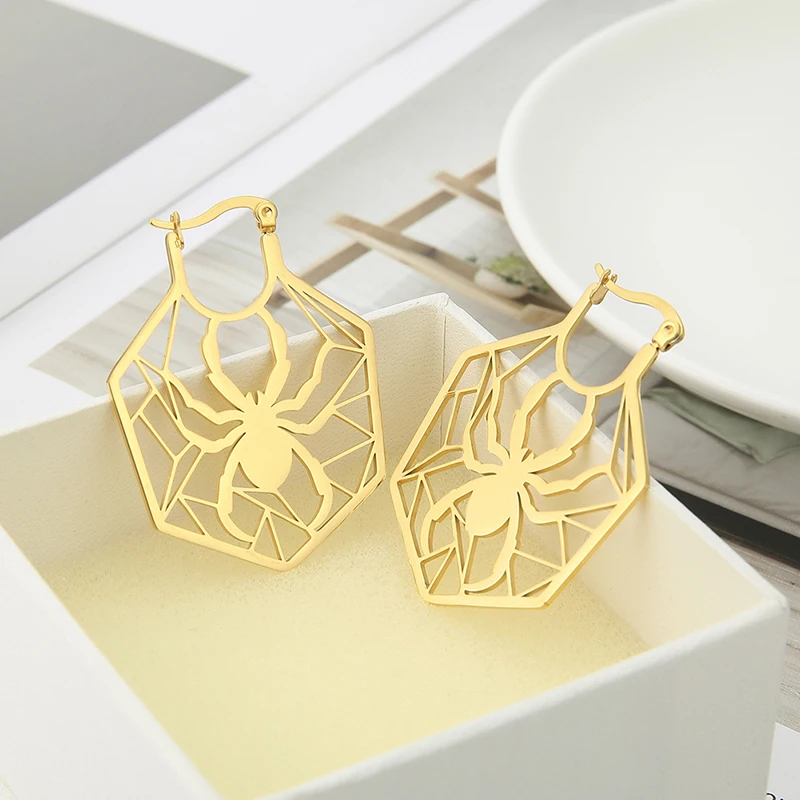 Vintage Spinne Creolen für Frauen Mädchen Edelstahl Gold Farbe Baum Blume baumeln Ohrring Modeschmuck Trend – Detail 11
