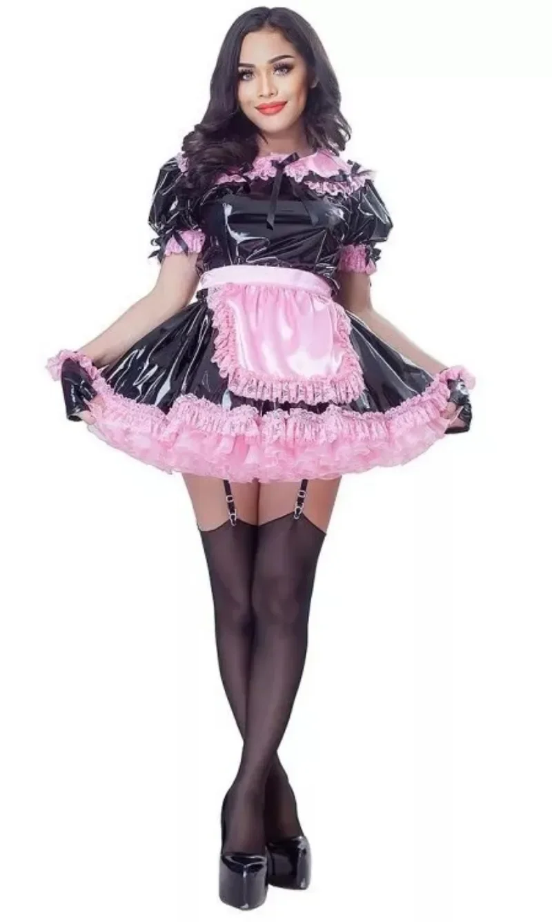 Sissy Girl pink  Lockable dress French maid cosplay costume tailored