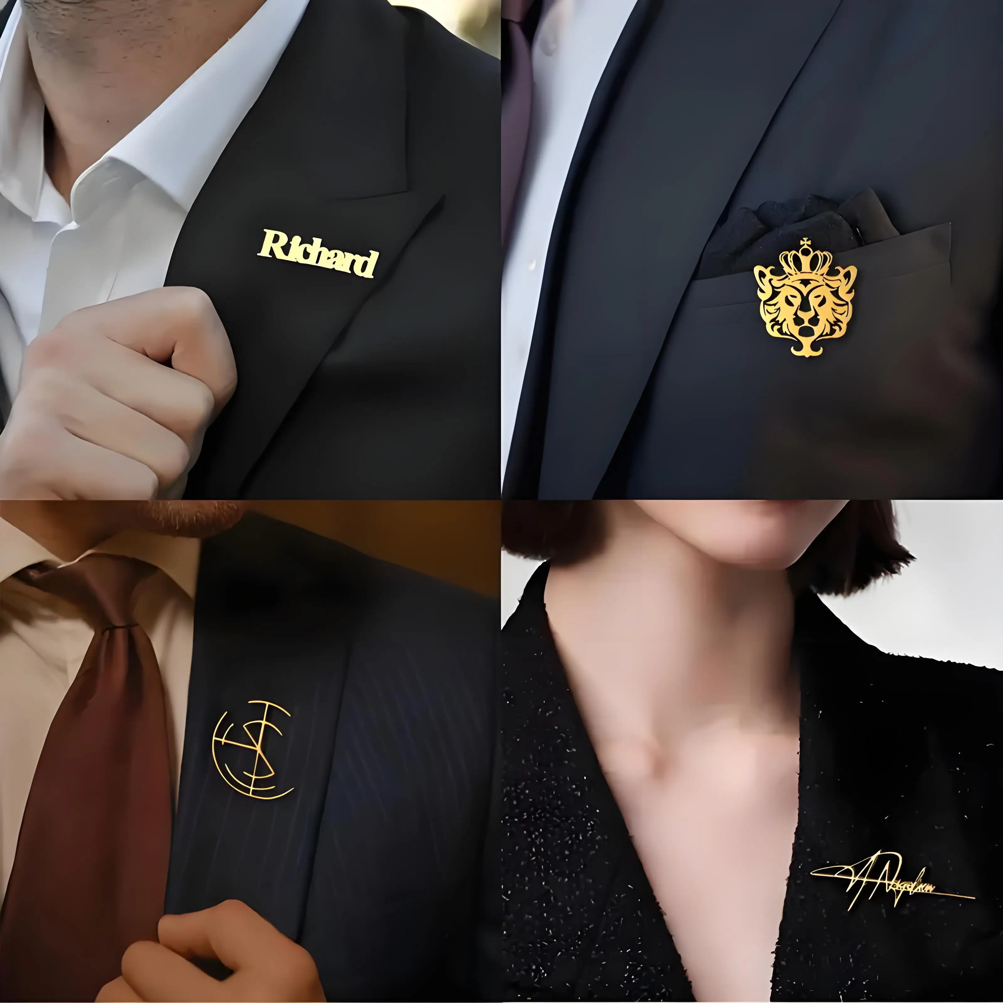 Men&rsquo;s Replaceable Brooch Set Metal Lapel Pins for Formal Suits Custom Logo Image for Business Personalized Gifting