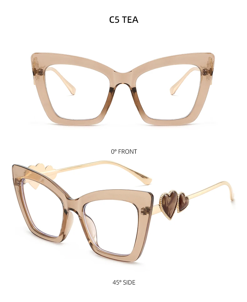 Übergroße Cat Eye Herz Anti Blaues Licht Brille Frauen Vintage Gradient Lens Computer Gaming – Detail 11