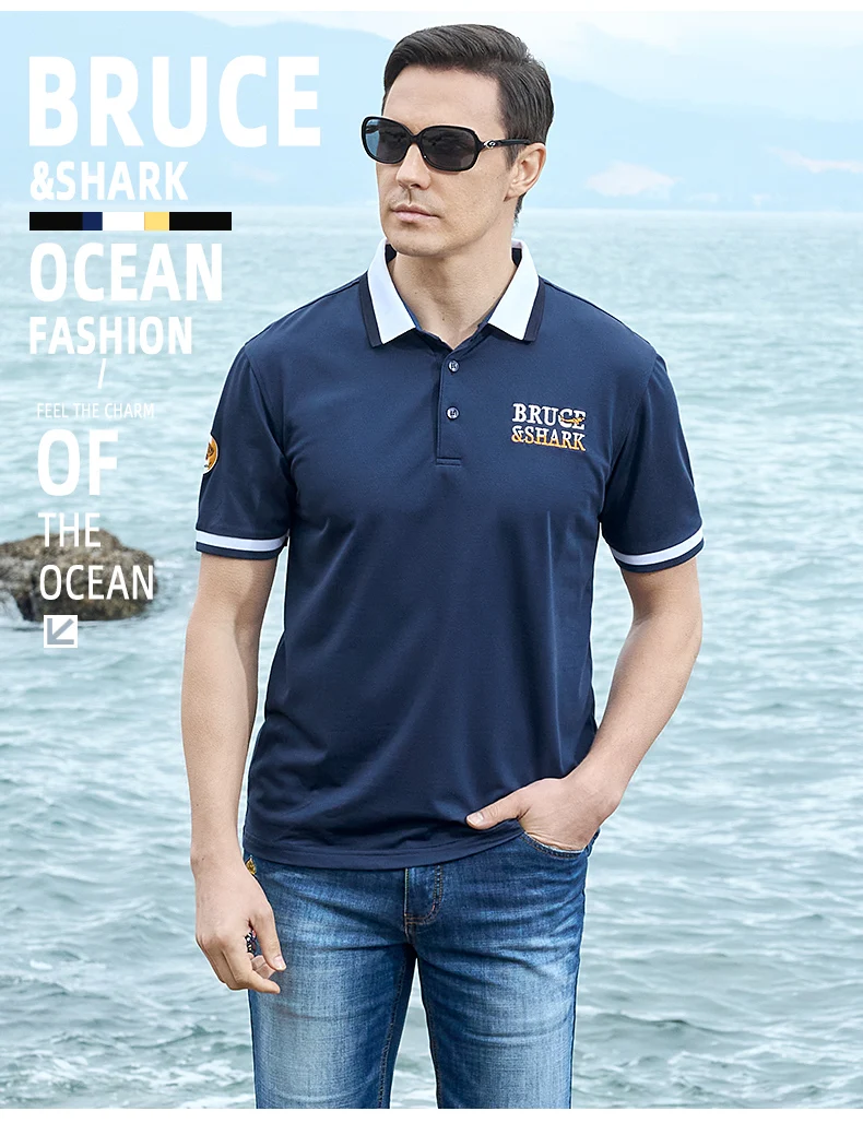 New Summer Straight Men's Business Polo Short Sleeved Bruce&Shark Fashion Mercerized Cotton T-shirt Man Breathable Big Size 4XL 12 S261ad2b0917b458d9746d7a12ba4e404s