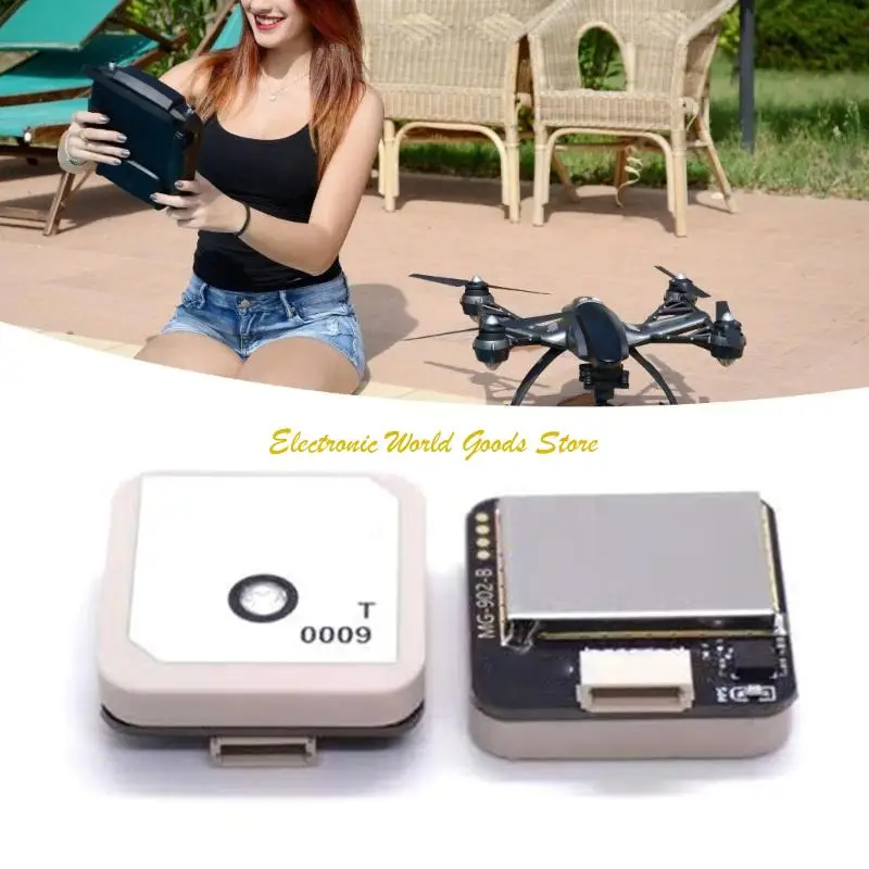 Vue de dessus du module GNSS MG902 Haute Précision avec Boussole 5883, affichant son boîtier noir et ses broches de connexion.