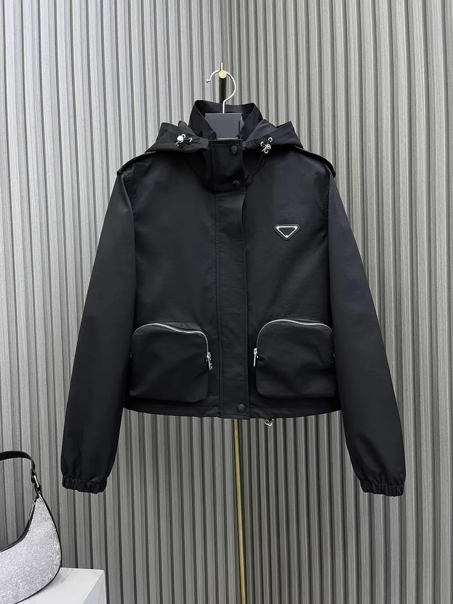 

24 new style handsome and fashionable double pocket solid color hooded coat jacket for women