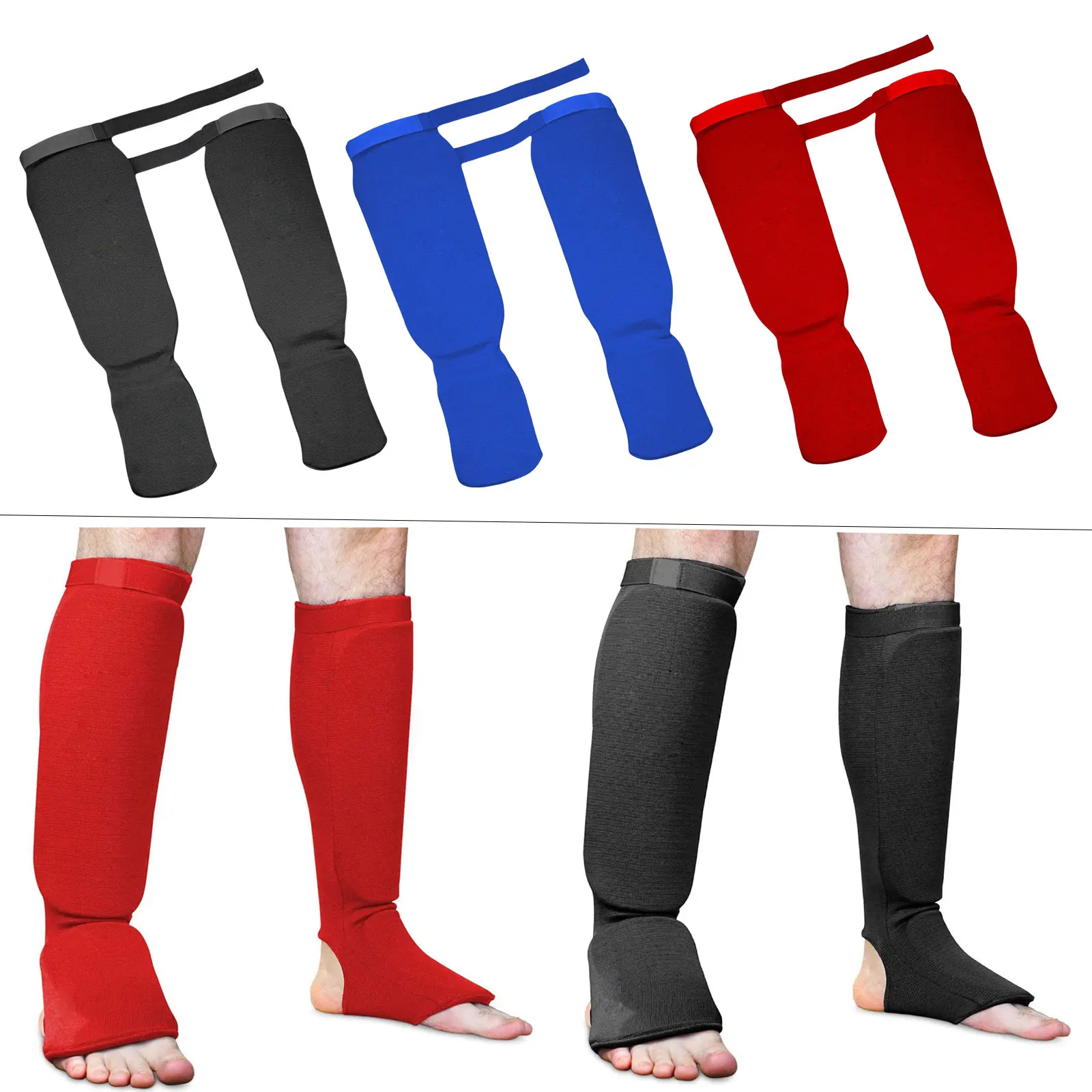 

1 Pair Shin Instep Guards MMA Supplies Training Protection Elastic Protector Black and L