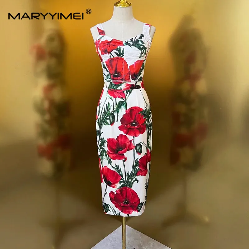 

Женский хлопковый костюм с юбкой MARYYIMEI, короткий топ на бретельках и шелковая юбка с цветочным принтом, комплект из двух предметов