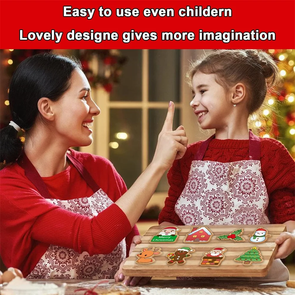 8 PCSChristmas Cookie Molds Christmas Dough Stamps Plastic 3D Cartoon Pressable Cookie Molds DIY Candy Baking Pastry Decoration
