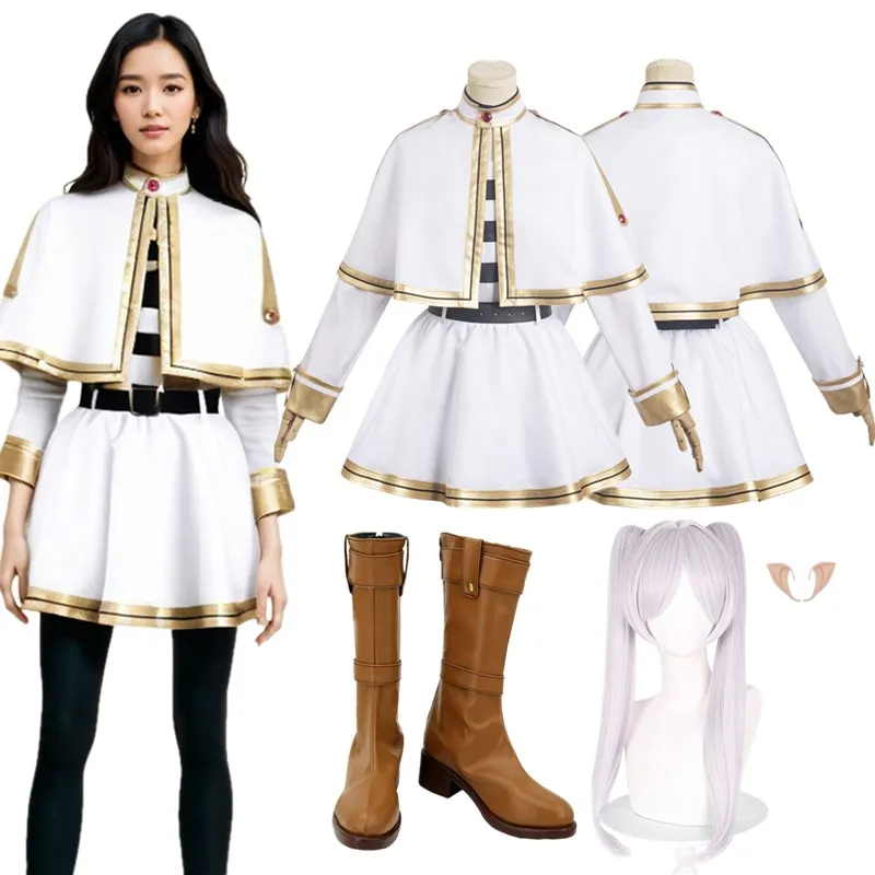 

Костюм для косплея фриэрена для взрослых и детей, женское платье, юбка, пояс, парик, обувь, ботинки, наряды