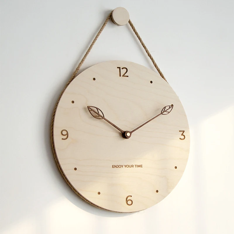 Wooden Hanging Rope Wall Clock Nordic Simple Digital Wall Clock Home Living Room Decorations Creative 12 Inch 벽시계 벽시계