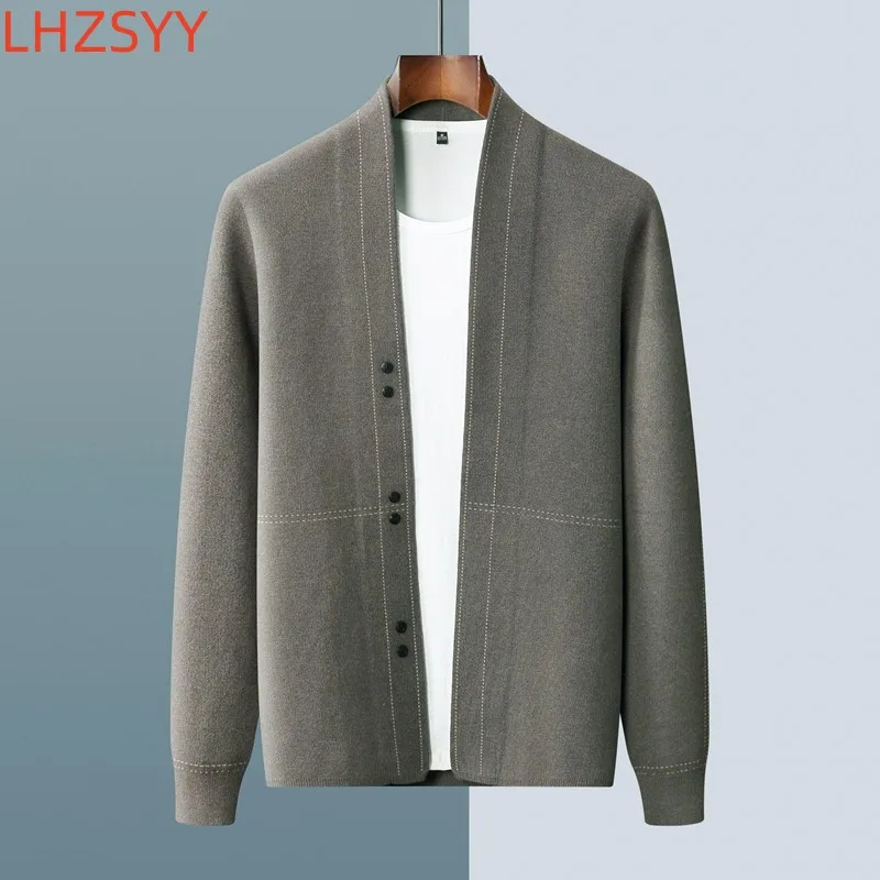 LHZSYY 남성용 100% 순수 울 캐시미어 가디건, 가을 겨울 따뜻한 스웨터, 청소년 루즈 니트 코트, 하이엔드 캐주얼 남성 재킷, 신제품