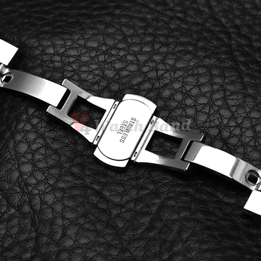 Universal Stainless Steel Hollow Curved End Watch Band with Butterfly Buckle