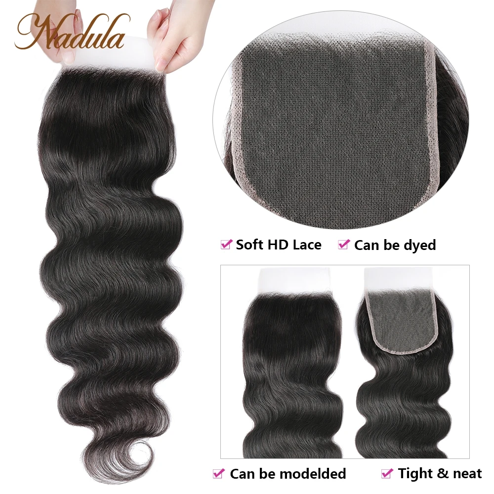 Nadula Hair Chiusura in pizzo HD 5x5, Chiusura in pizzo per capelli brasiliani Body Wave, 14-20 pollici, Chiusura in capelli umani Remy pre-strappata con pizzo svizzero - immagine 4