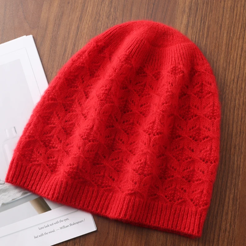 100% reine Wolle Winter Gestrickte Hüte Für Frauen Herbst Warme Weiche Pullover Bonnet Cap Korea Mode Hohl Haken Blume Mützen weibliche – Detail 16