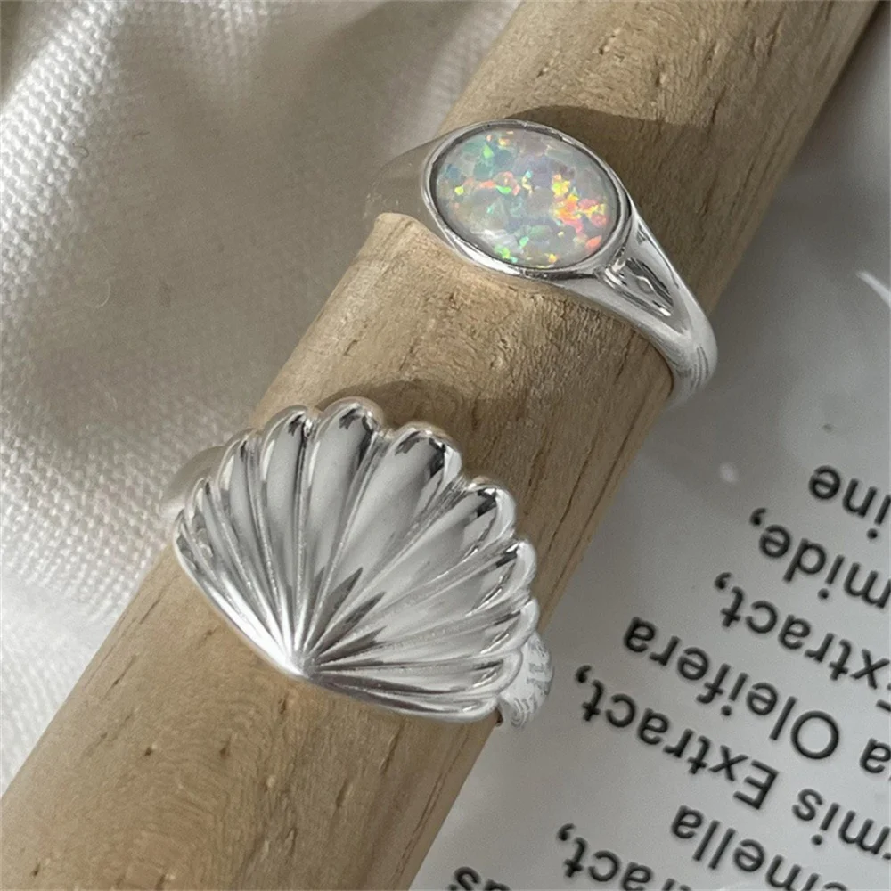 Shell Opal Stone Cuff Rings For Women Girl 2023 New Trend Fashion Vintage Jewelry Ladies Gift Party anillos mujer