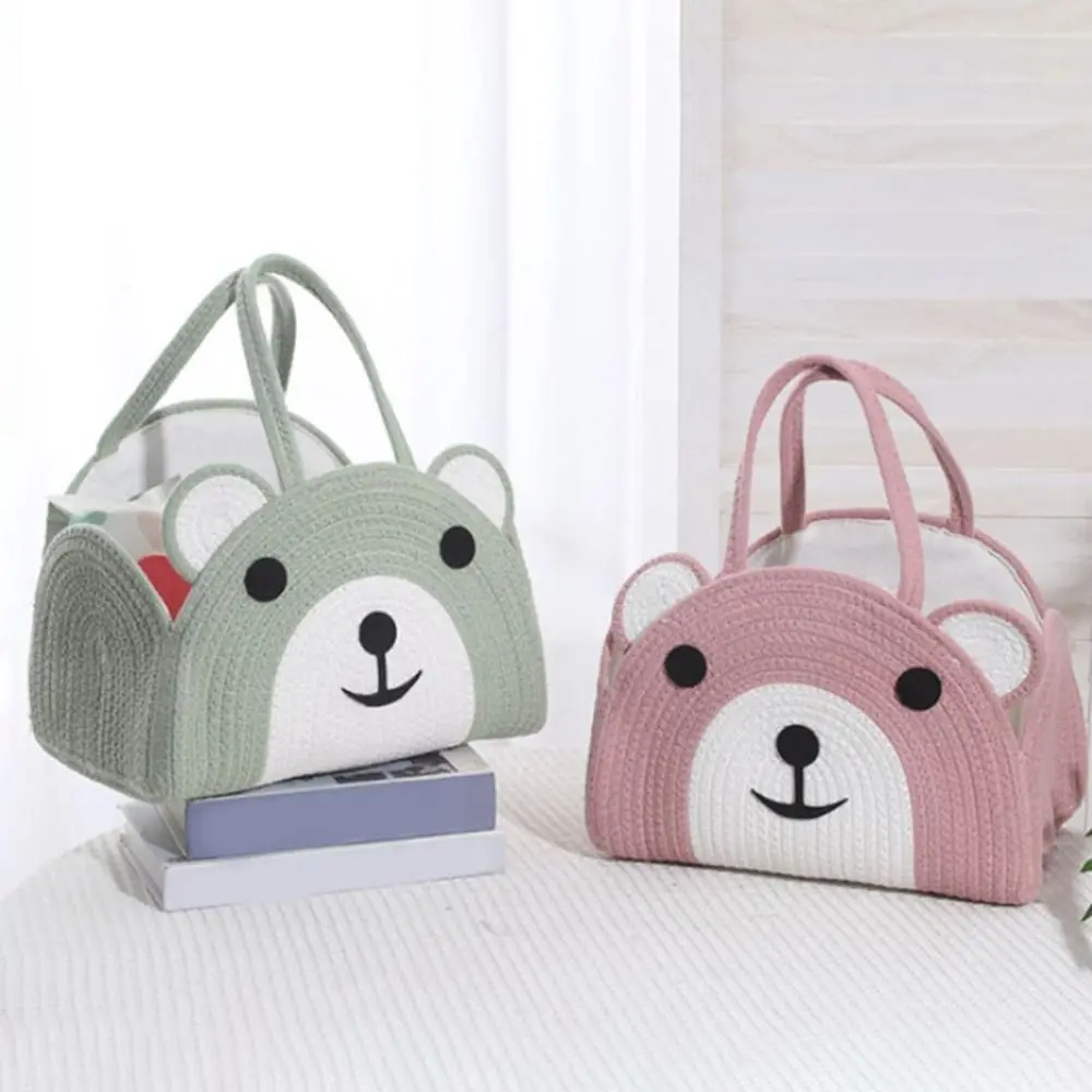 Cute Cotton Rope Baby Diaper Bag Handheld Bear Pattern Diaper Storage Bin Large Capacity with Handle Mommy Bag Newborn
