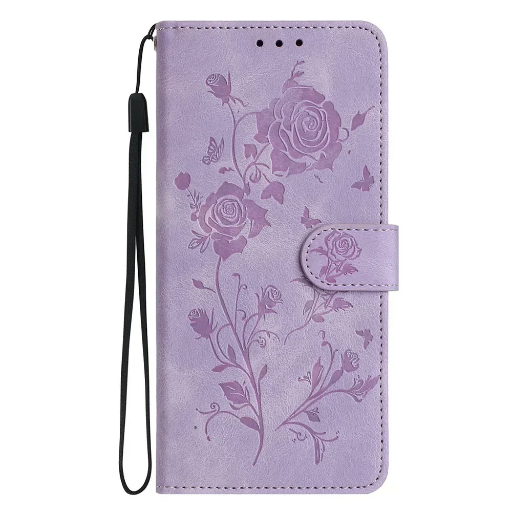 Butterfly Embossed Leather Wallet Phone Case with Card Slots and Strap