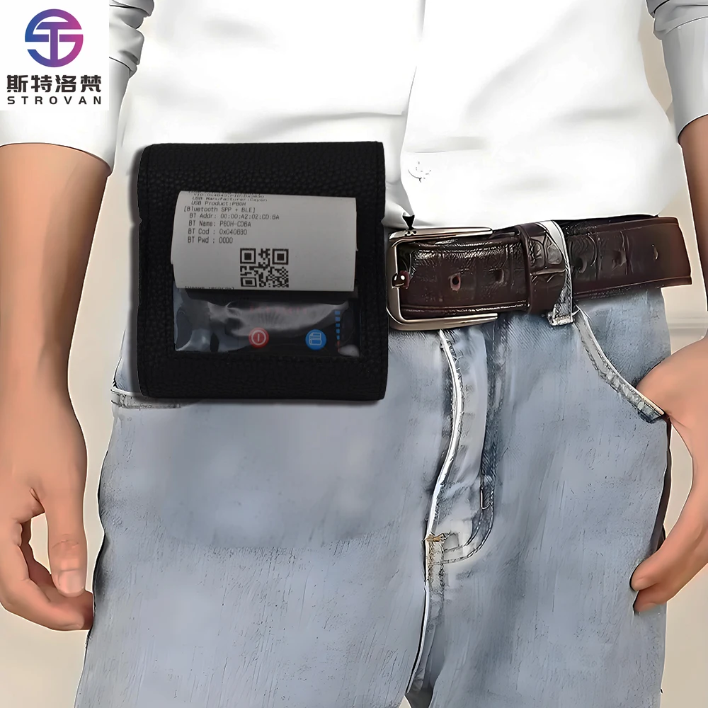 80mm 포켓 열전사 라벨 프린터 무선 블루투스 휴대용 미니 영수증 프린터 가죽..