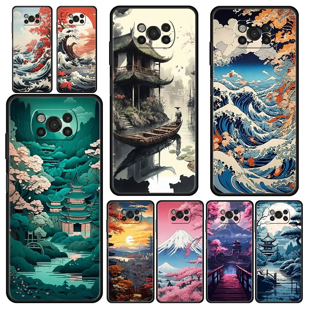 Japanese Landscape Soft Silicone Black Phone Case