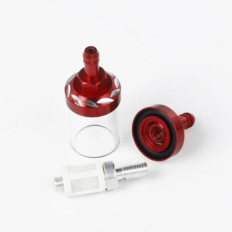 Motorcycle Gas Fuel Gasoline Oil Filter Moto Accessories For ATV Dirt Pit Bike Motocross 8mm/0.31" CNC Aluminum Alloy Glass