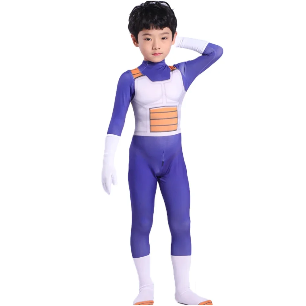 Anime children's Vegeta role-playing costume set, adult jumpsuit with three color wig and big eyes costume cosplay jumpsuit kids pajama costume