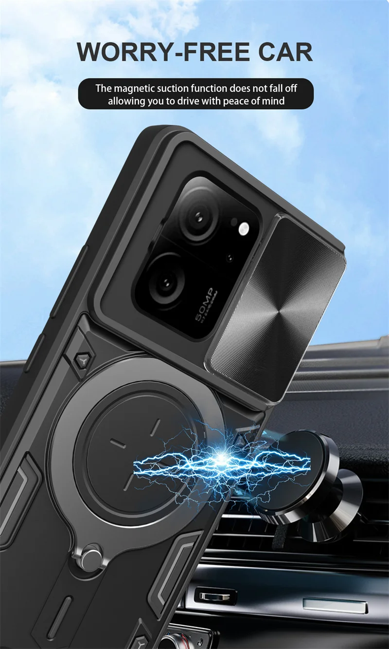 Shockproof Armor Ring Slide Lens Protective Case - Back Cover
