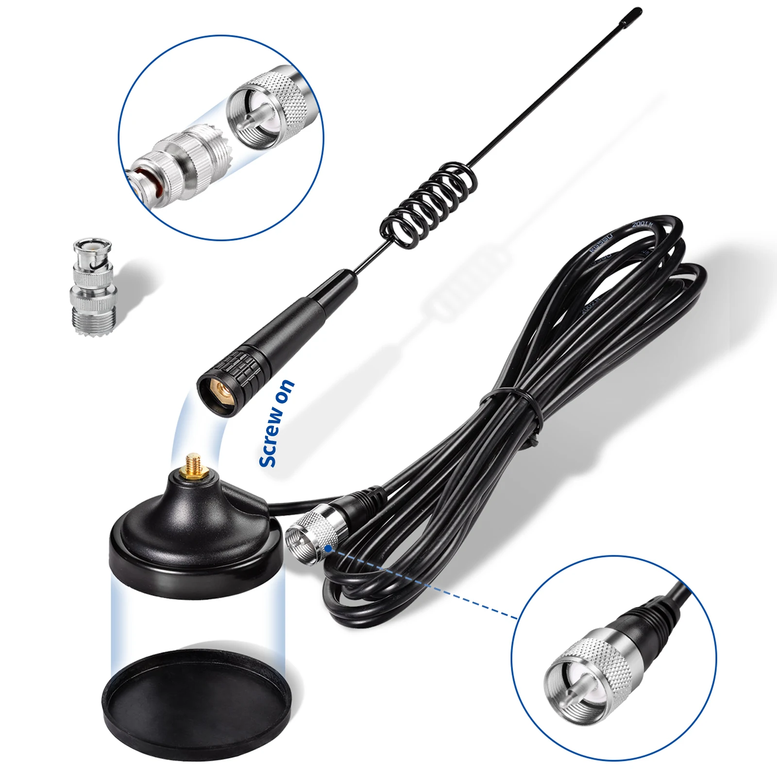 Superbat 27MHz CB Radio Magnetic Base Antenna PL259/BNC Male 13" Omni-Directional for Cobra/Uniden/Midland 3M RG58 Cable