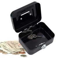Key with Handle Lock Cash Box Metal Small Cash Storage Box with Handle with Lockable Cover Money Organizer Kids 1