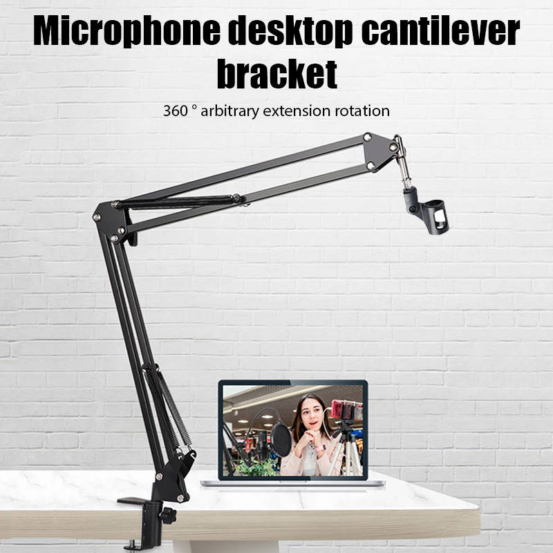Microphone Stand Extendable Recording Suspension Boom Scissor Arm Holder Support with Clip Table Mounting Clamp Mic Bracket