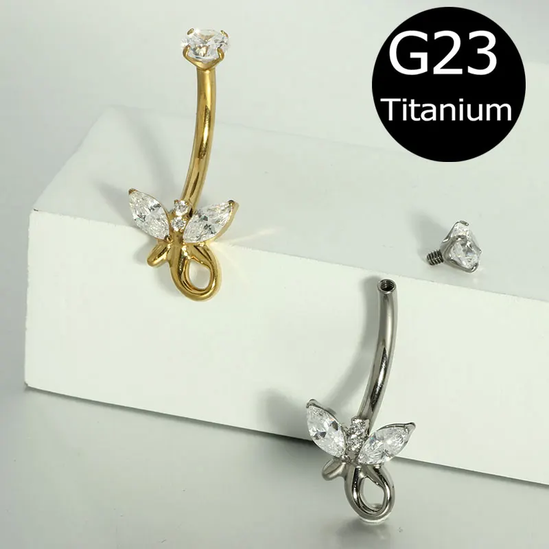 JUNLOWPY 14G Belly Button Ring G23titanium Cute Navel Rings Bar Piercing Body Jewelry with Zircon  for Women Men 10pcs