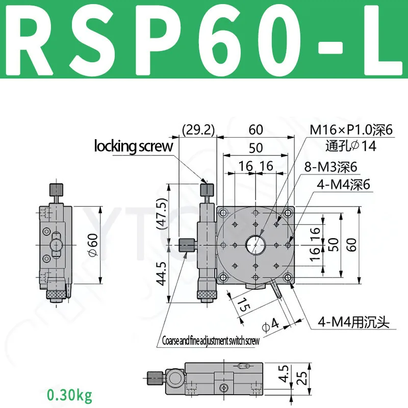 60mm R-Achsen-Drehbühne Hochpräzise Manuelle Rotationsplattform mit Mikrometer-Feineinstellung Optische Positionierungsschiene RS60-L RS – Detail 12