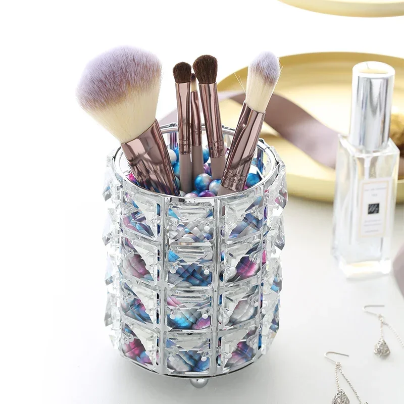 Europe Metal Makeup Brush Storage Holder Test Tube Eyebrow Pencil Organizer Bead Crystal  Jar Jewelry Diamond Cosmetic Box lw037 4