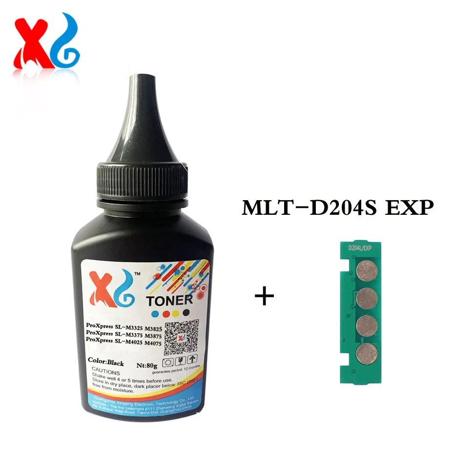 삼성 ProXpress SL-M3325 M3825 M3375 M3875 M3875 M4025 M4075 용 칩 포함 MLT-D204S 토너 파우더, 블랙 리필 잉크 카트리지 칩 3K