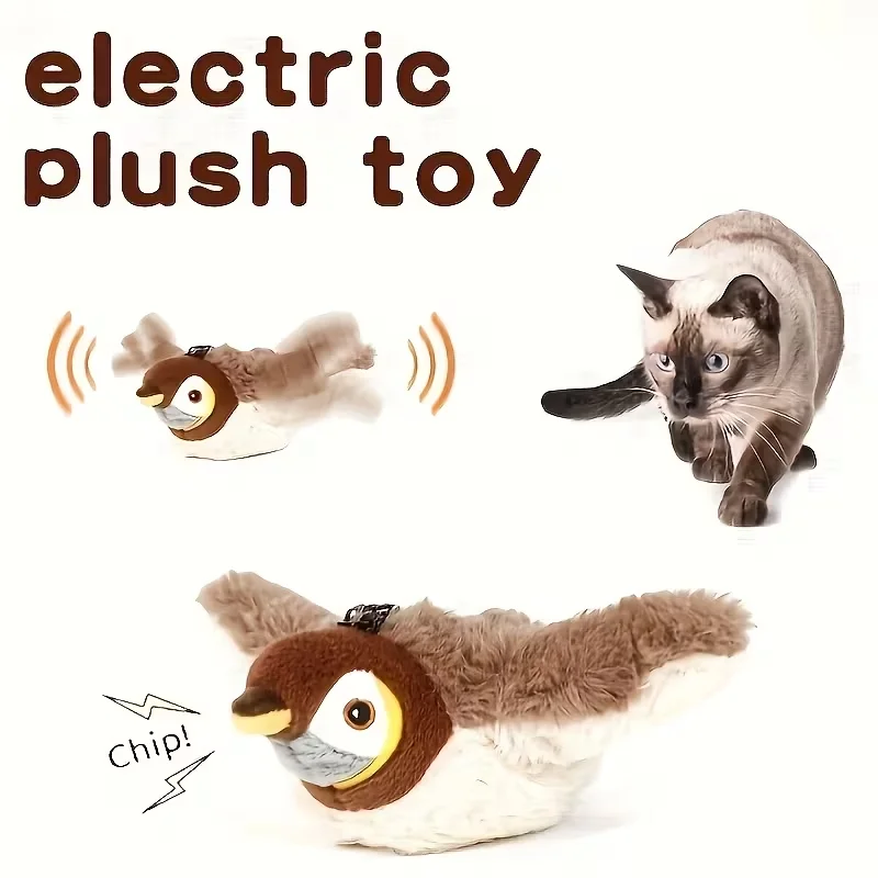 Giocattolo interattivo per uccelli da compagnia Ali battenti (con erba gatta) Giocattolo di peluche stridulo attivato al tocco ricaricabile tramite USB Uccello volante per interni - immagine 4