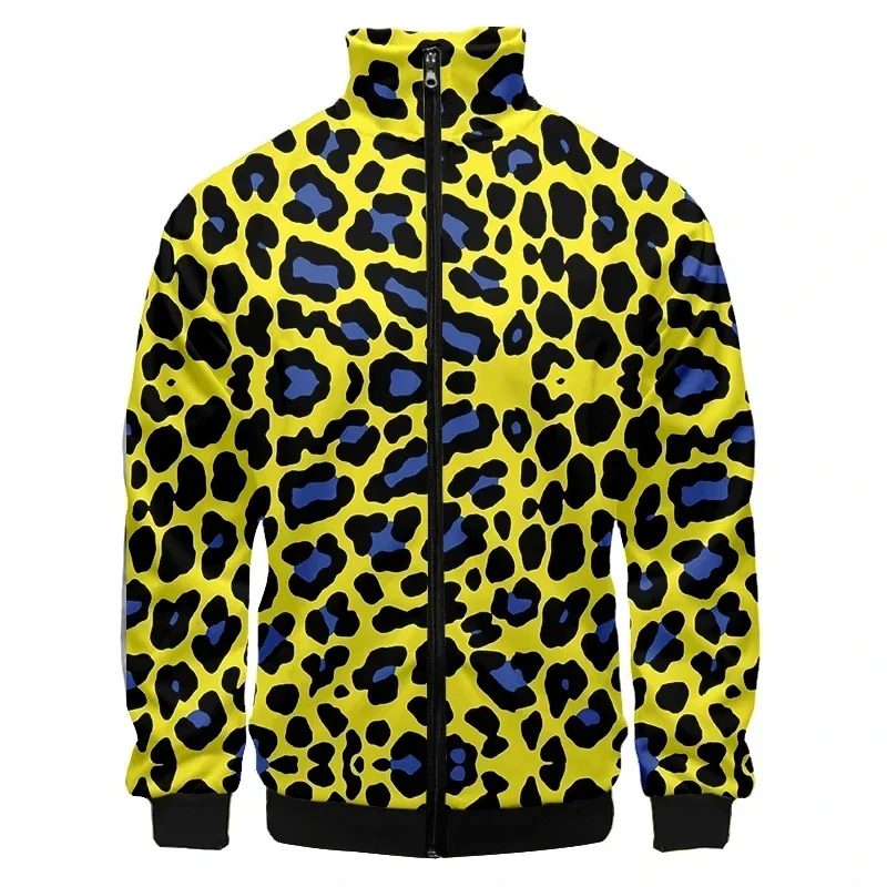 thumbnail image 1 of Chaqueta con cremallera y estampado de leopardo para hombre, moda 3D, manga larga, informal, holgada, estilo Harajuku, con solapa, abrigo de calle, 1 of 4