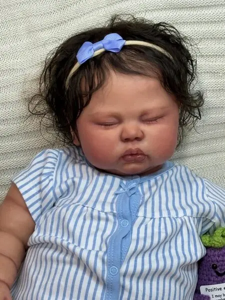 24inch Pickle Reborn Baby Doll Hand-Rooted Hair Dark Skin Girl