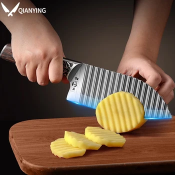 Couteau de cuisine domestique, couteau à pommes de terre aiguisé, couteau ondulé en acier inoxydable pour couper les pommes de terre et les radis, couteau à dentelle ondulée 1