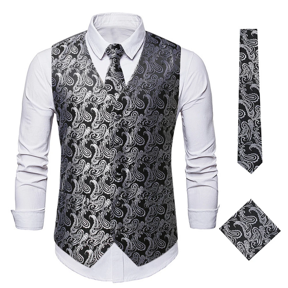 3Pcs/Set Formal Business Embroidery Print Suit Vest For Men Gold Paisley Royal Purple Wedding Waistcoat Vests Man Clothing