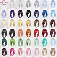 Perruque de Cosplay synthétique moyenne de base, 40cm, frange blonde, noire, blanche, rouge, rose, vert, marron, or, bleu, résistante à la chaleur 1